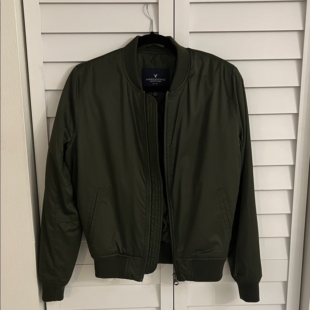American Eagle Outfitters Women's Olive Green Bomber Jacket